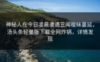 神秘人在今日凌晨遭遇丑闻暧昧蔓延，汤头条轻量版下载全网炸锅，详情发现