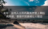 发现！业内人士的内幕竟然登上黑料网热搜，意想不到真相让人瞠目