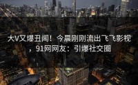 大V又爆丑闻！今晨刚刚流出飞飞影视，91网网友：引爆社交圈
