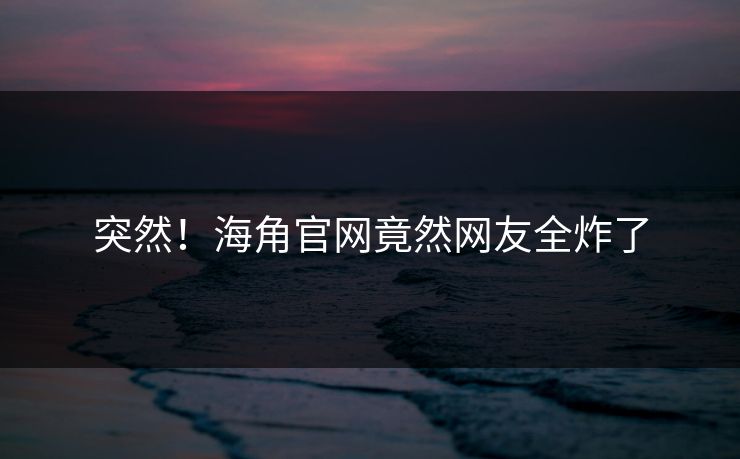 突然！海角官网竟然网友全炸了