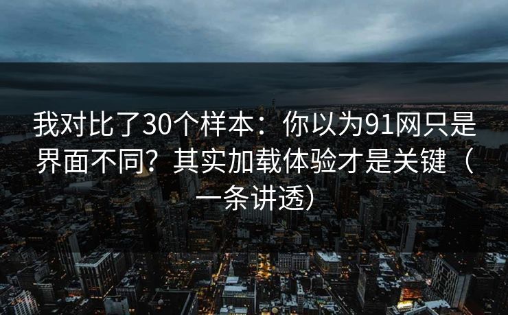 我对比了30个样本：你以为91网只是界面不同？其实加载体验才是关键（一条讲透）