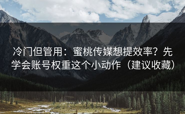 冷门但管用：蜜桃传媒想提效率？先学会账号权重这个小动作（建议收藏）